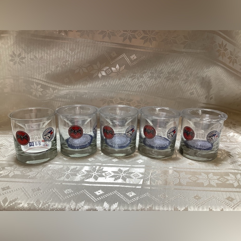 Toronto Blue Jays Tumblers Set of 5 Clear Glasses Collab Bacardi Rum Home Rum